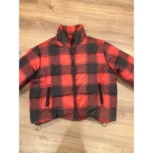 Riley & James Water-Resistant Short Puffer Jacket Red Buffalo Plaid XL EUC